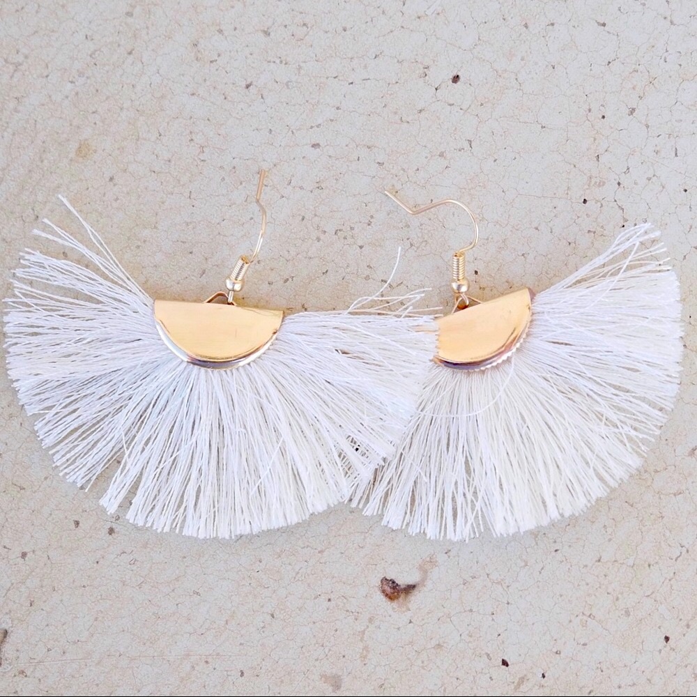 White Boho Fan Dangles